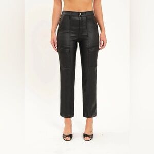 High-Rise Ankle Leather-Look Jeans - Black
